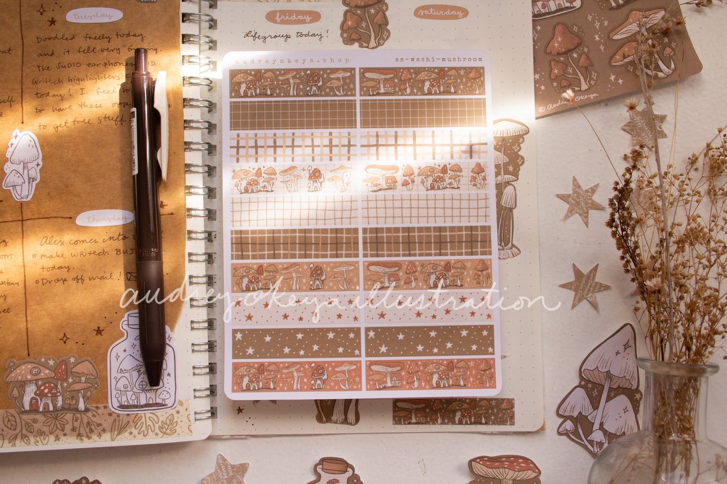 Mushroom Cottagecore Bullet Journaling Stickers & Washi Strips