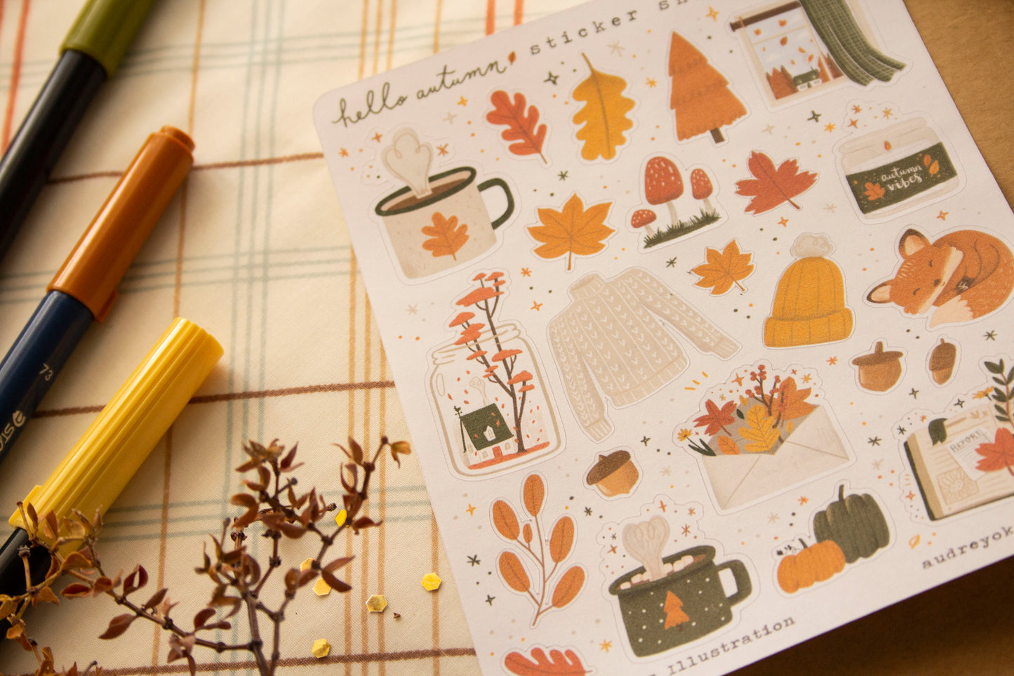 Hello Autumn Fall Sticker Sheet