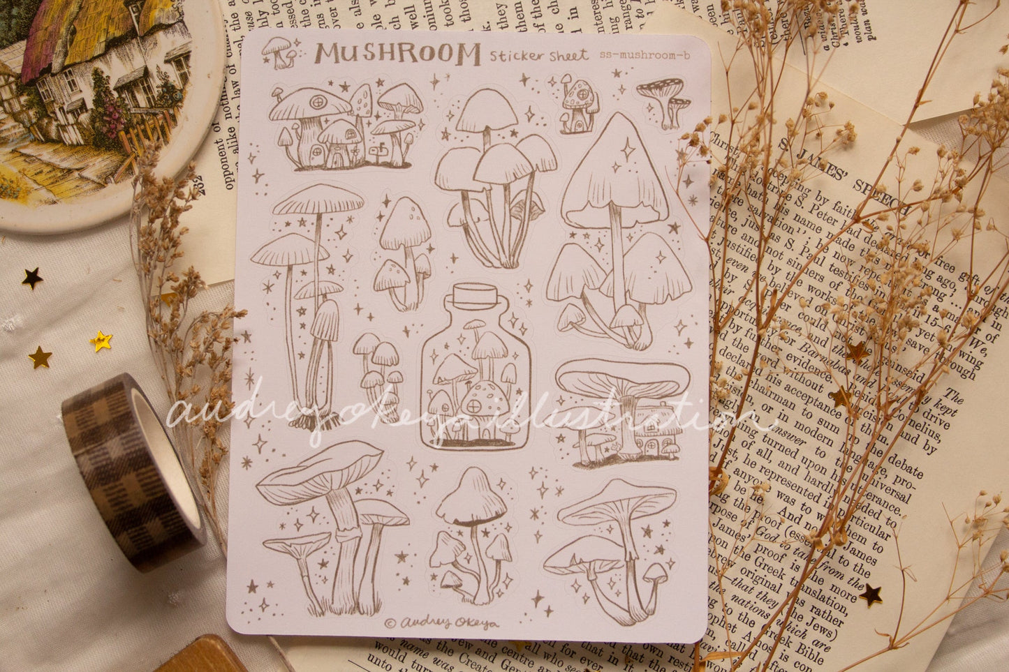 Mushroom Cottagecore Bullet Journaling Stickers & Washi Strips