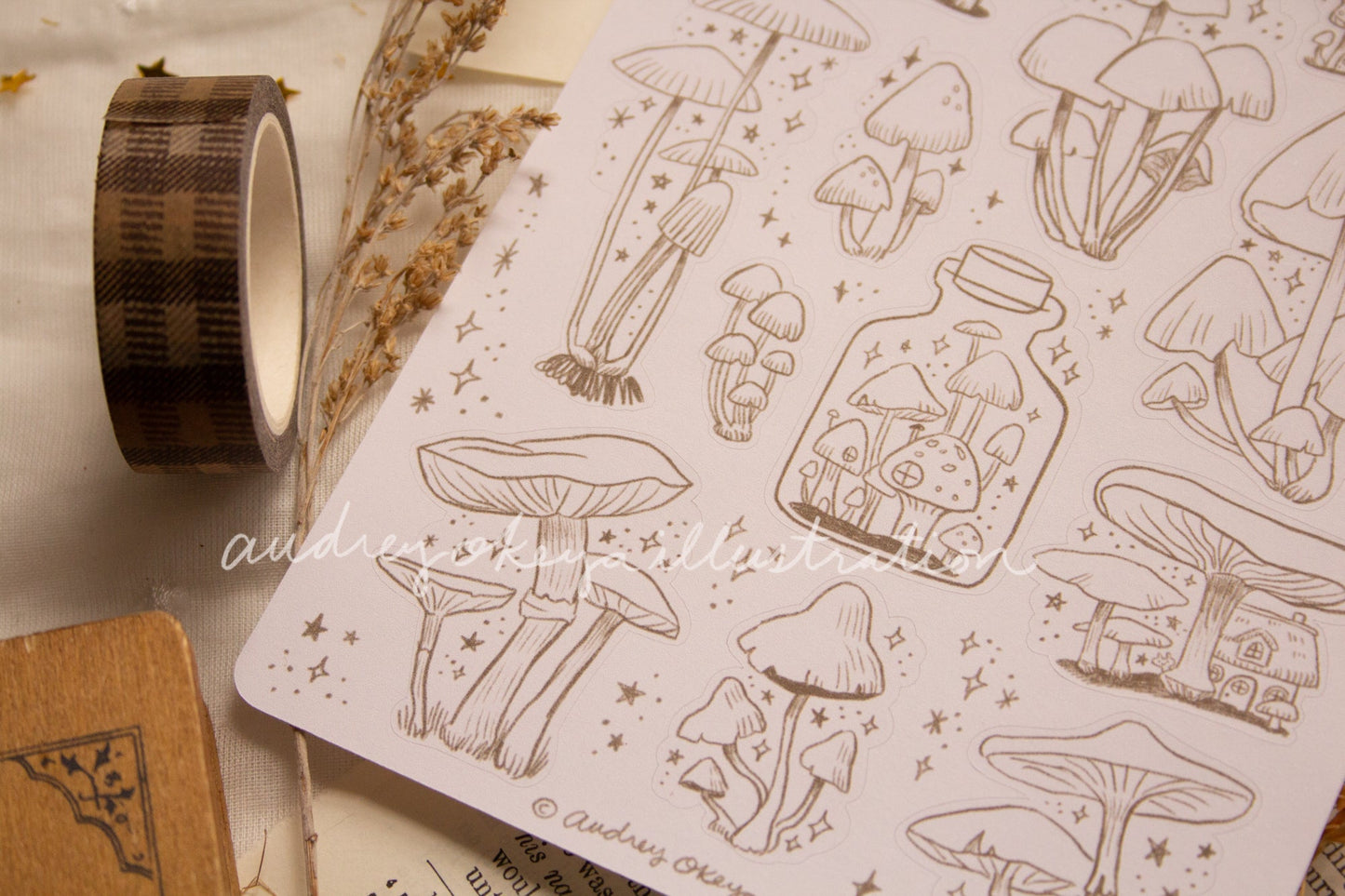 Mushroom Cottagecore Bullet Journaling Stickers & Washi Strips
