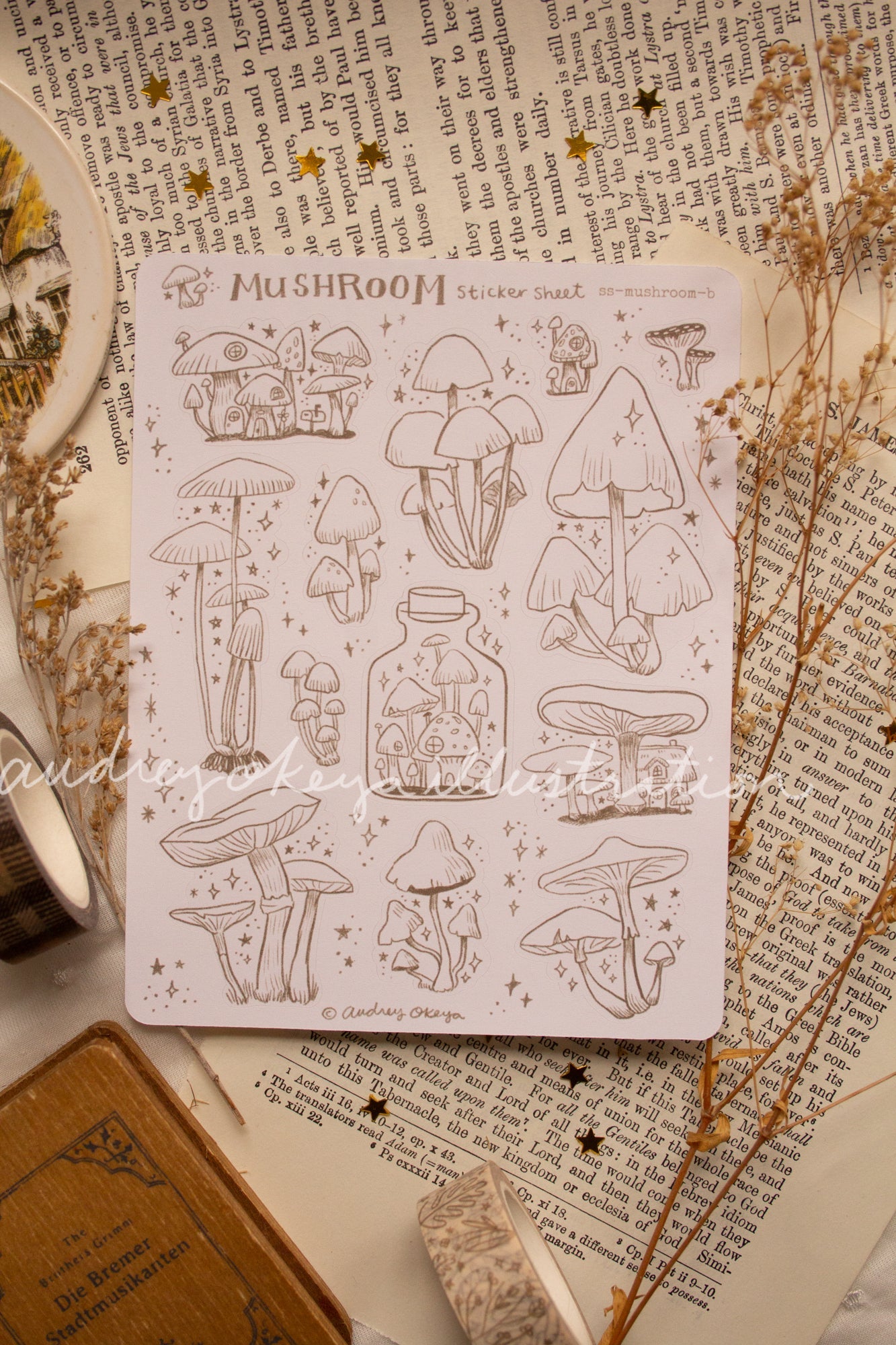 Mushroom Cottagecore Bullet Journaling Stickers & Washi Strips