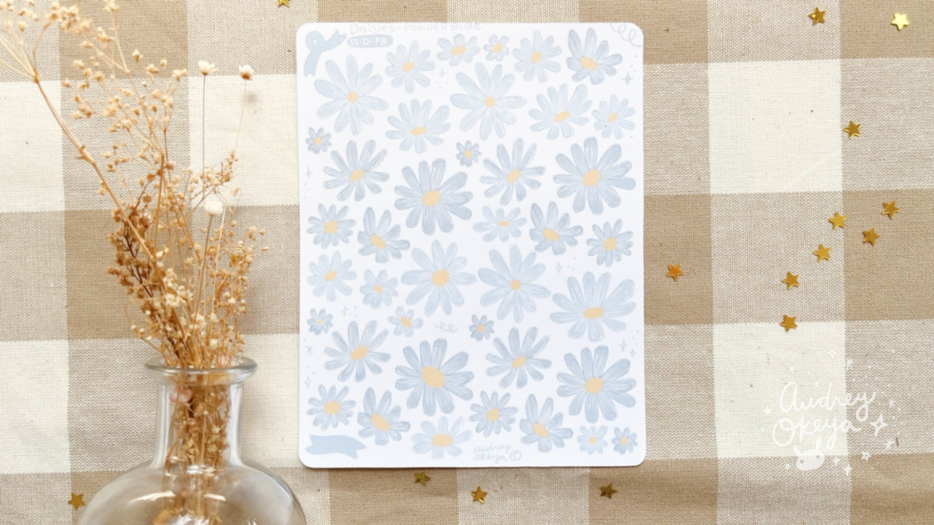 Die-cut Daisies Sticker Sheet in Powder Blue Color