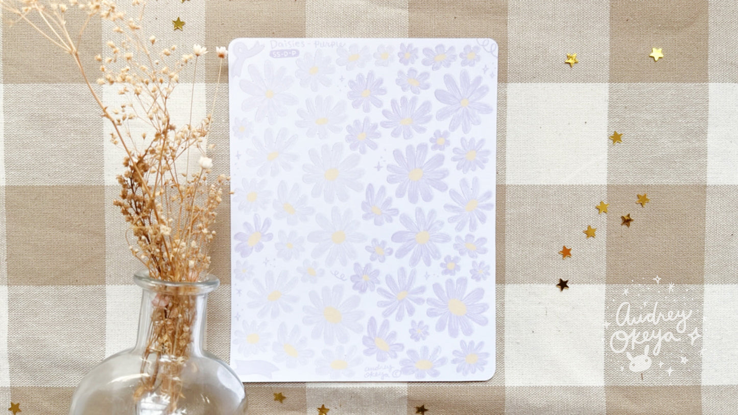 Die-cut Daisies Sticker Sheet in Light Pastel Purple Color