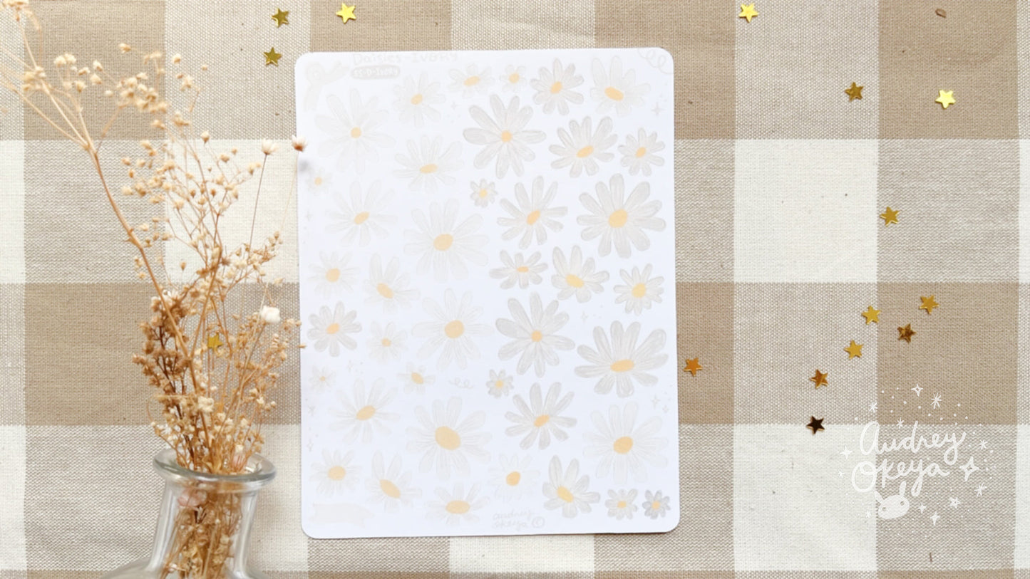 Die-cut Daisies Sticker Sheet in Ivory Color