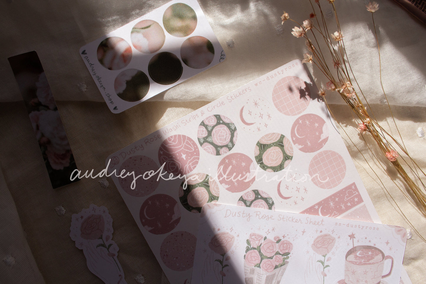 Dusty Rose Sticker Sheets & Washi / Circle Stickers - 2 Diff Kinds!