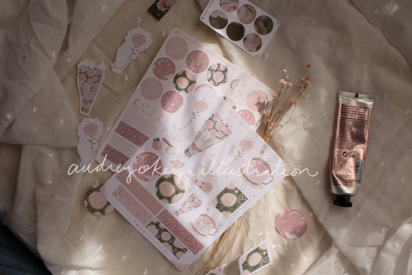 Dusty Rose Sticker Sheets & Washi / Circle Stickers - 2 Diff Kinds!