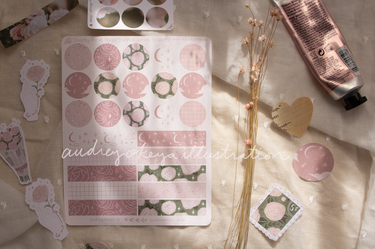 Dusty Rose Sticker Sheets & Washi / Circle Stickers - 2 Diff Kinds!