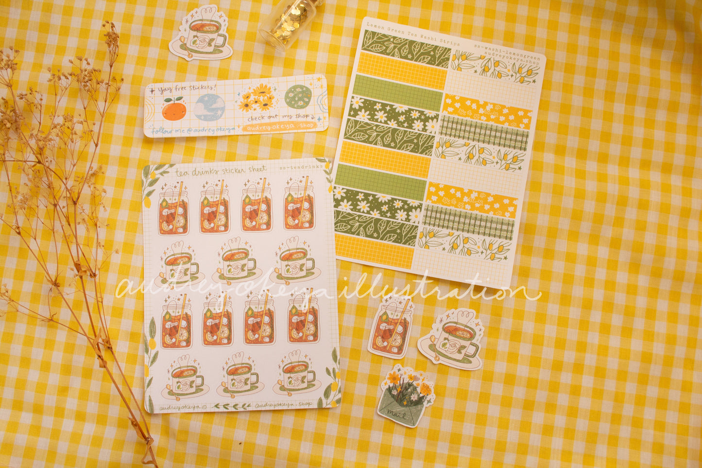 Tea Drinks Lemon Sticker Sheets| Yellow Green Washi Strips Sticker Sheets - 2 Diff Kinds!