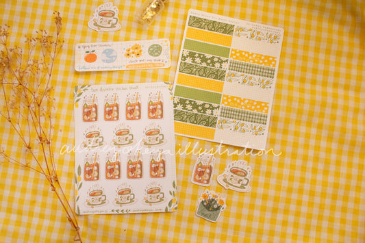 Tea Drinks Lemon Sticker Sheets| Yellow Green Washi Strips Sticker Sheets - 2 Diff Kinds!