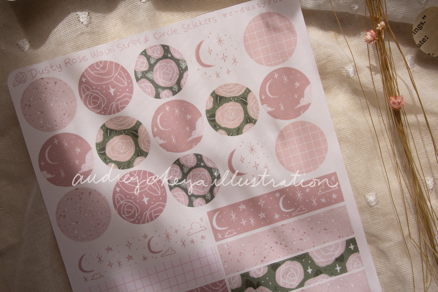 Dusty Rose Sticker Sheets & Washi / Circle Stickers - 2 Diff Kinds!