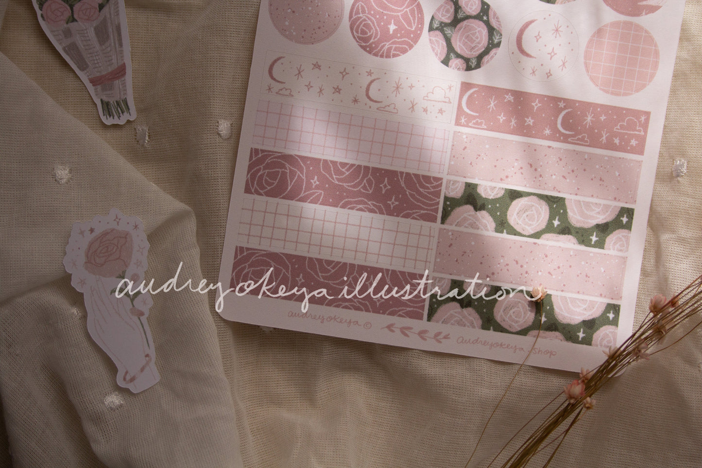 Dusty Rose Sticker Sheets & Washi / Circle Stickers - 2 Diff Kinds!