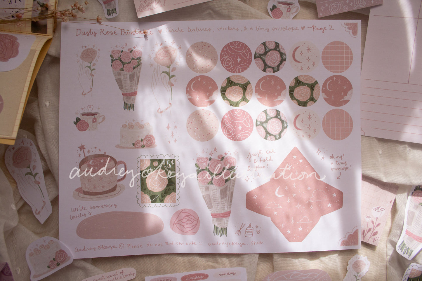 Dusty Rose Printable Pages | Stickers, Memos, Tiny Envelopes