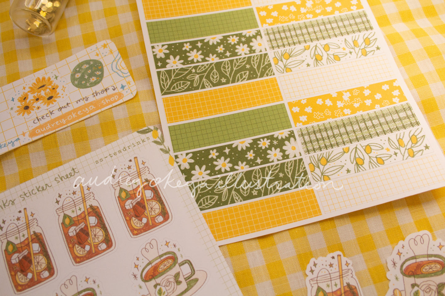 Tea Drinks Lemon Sticker Sheets| Yellow Green Washi Strips Sticker Sheets - 2 Diff Kinds!