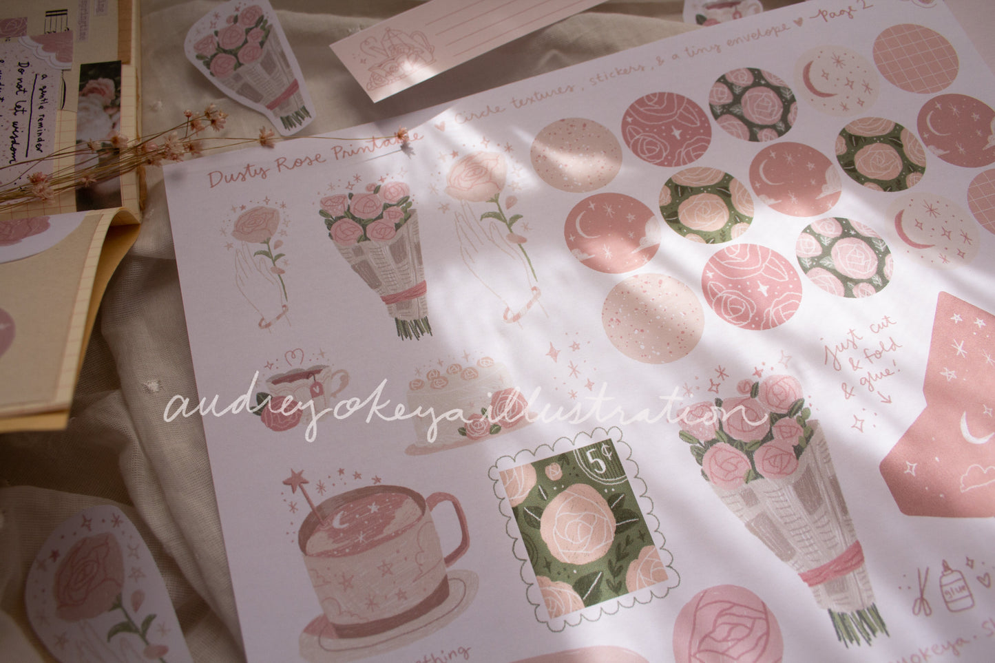 Dusty Rose Printable Pages | Stickers, Memos, Tiny Envelopes