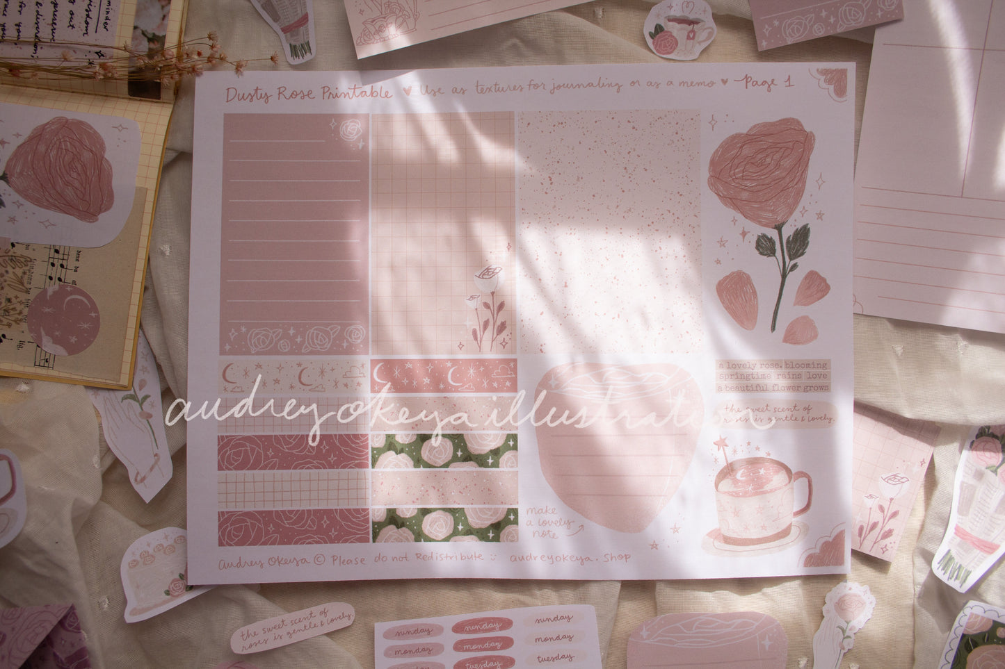 Dusty Rose Printable Pages | Stickers, Memos, Tiny Envelopes