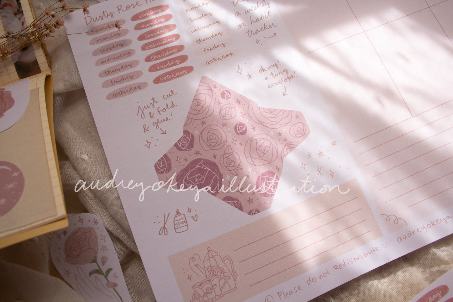 Dusty Rose Printable Pages | Stickers, Memos, Tiny Envelopes