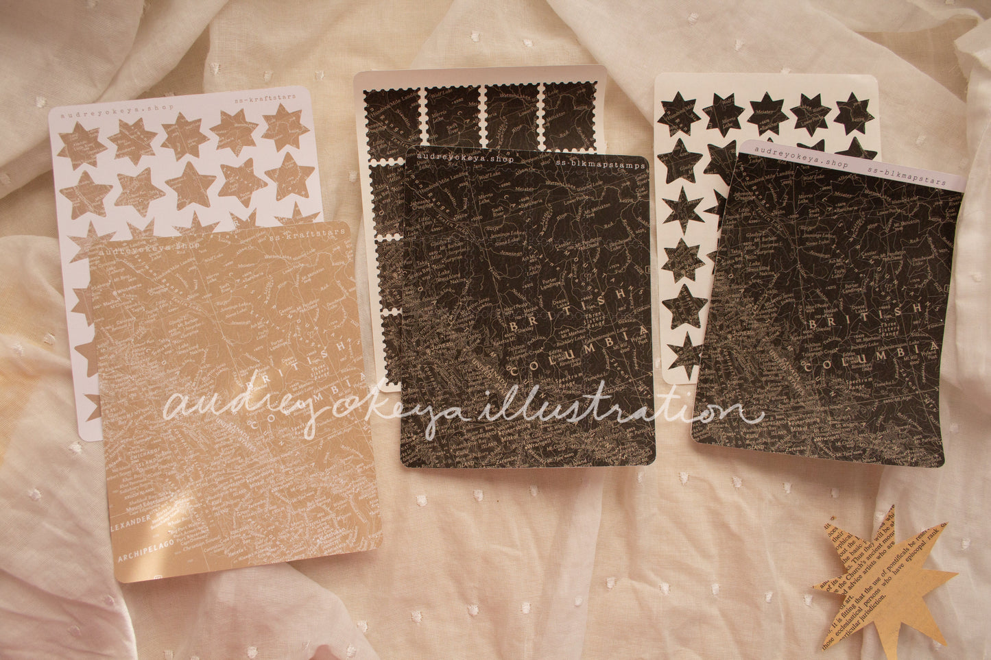 Aesthetic Kraft Stars | Map Stamps | Map stars Textures Sticker Sheets - 3 Diff Kinds!