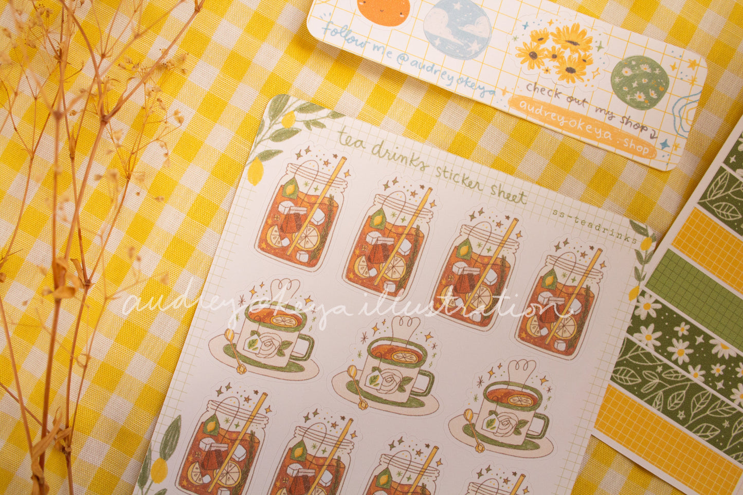 Tea Drinks Lemon Sticker Sheets| Yellow Green Washi Strips Sticker Sheets - 2 Diff Kinds!