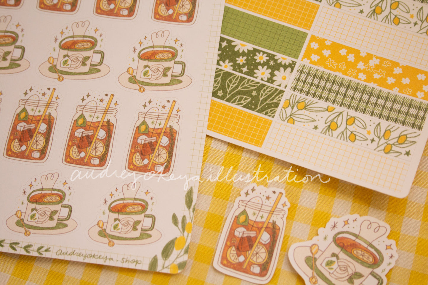 Tea Drinks Lemon Sticker Sheets| Yellow Green Washi Strips Sticker Sheets - 2 Diff Kinds!