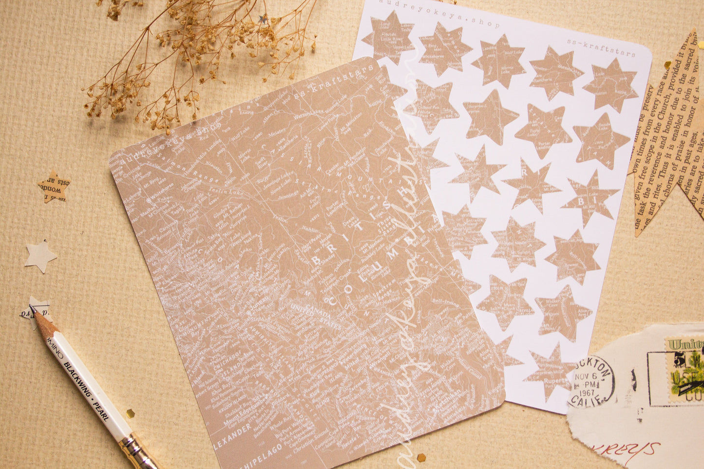 Aesthetic Kraft Stars | Map Stamps | Map stars Textures Sticker Sheets - 3 Diff Kinds!