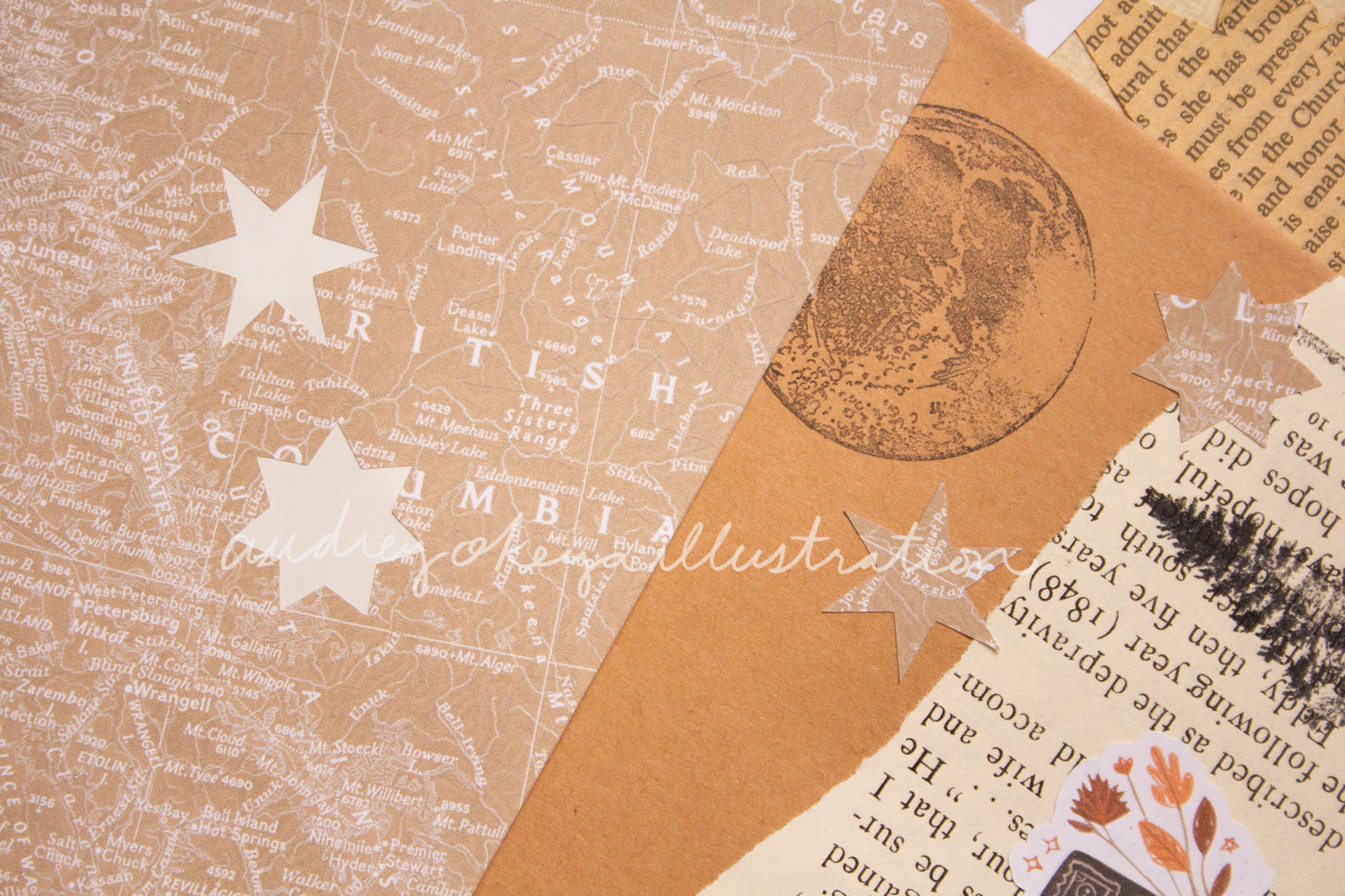 Aesthetic Kraft Stars | Map Stamps | Map stars Textures Sticker Sheets - 3 Diff Kinds!