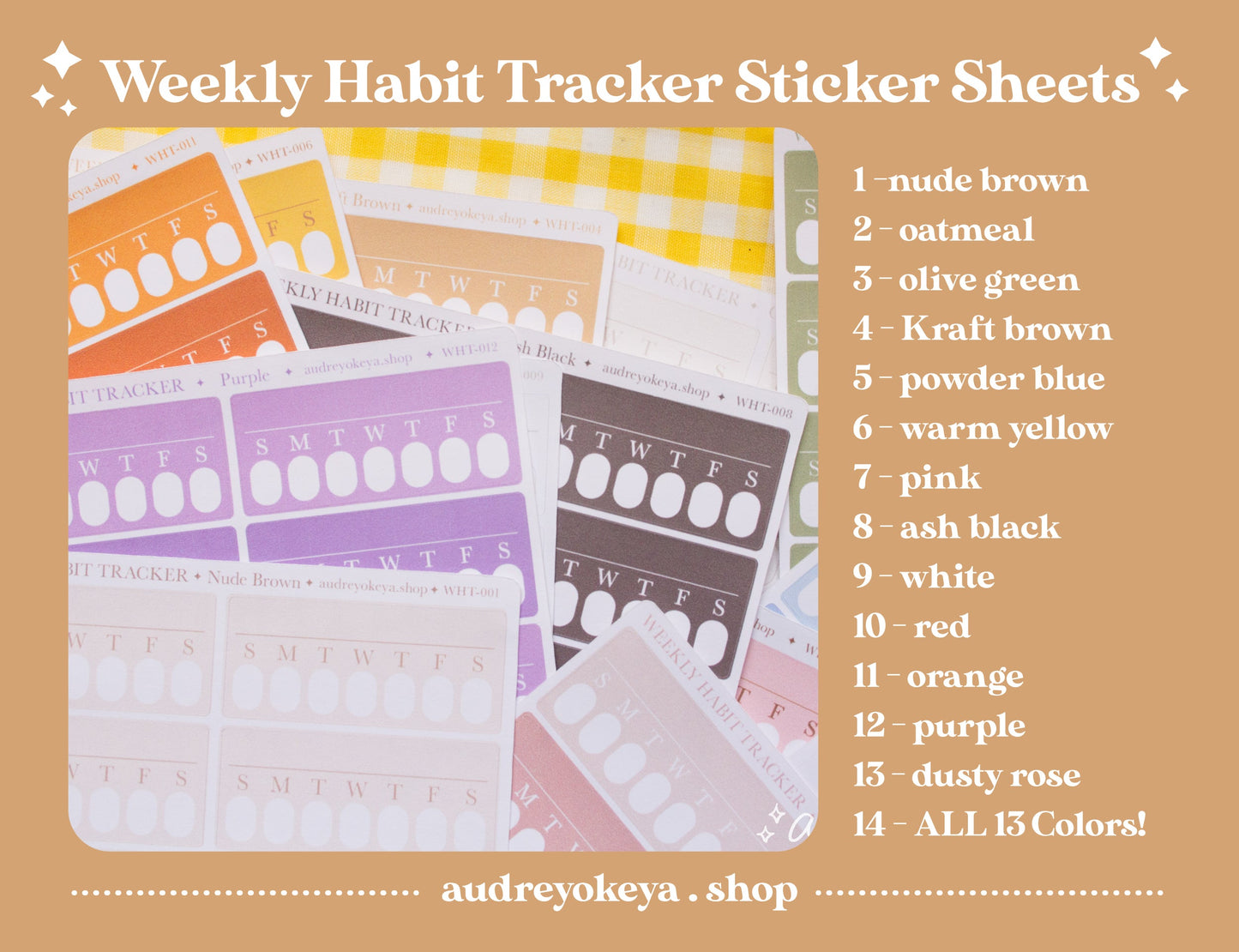 Weekly Habit Tracker Sticker Sheets | 13 Different Colors