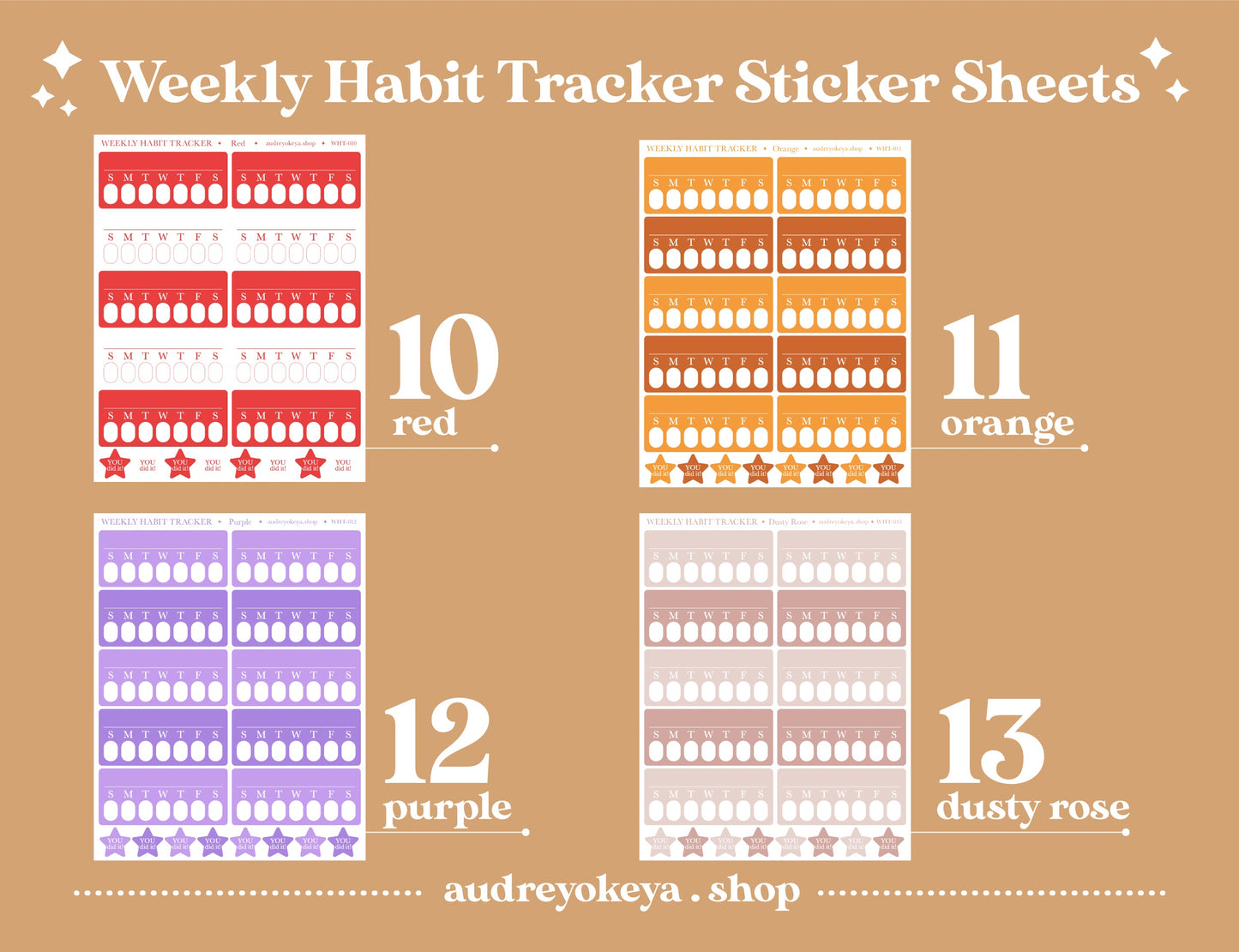 Weekly Habit Tracker Sticker Sheets | 13 Different Colors