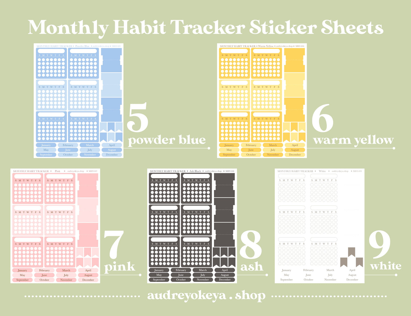 Monthly Habit Tracker Sticker Sheets | 13 Different Colors