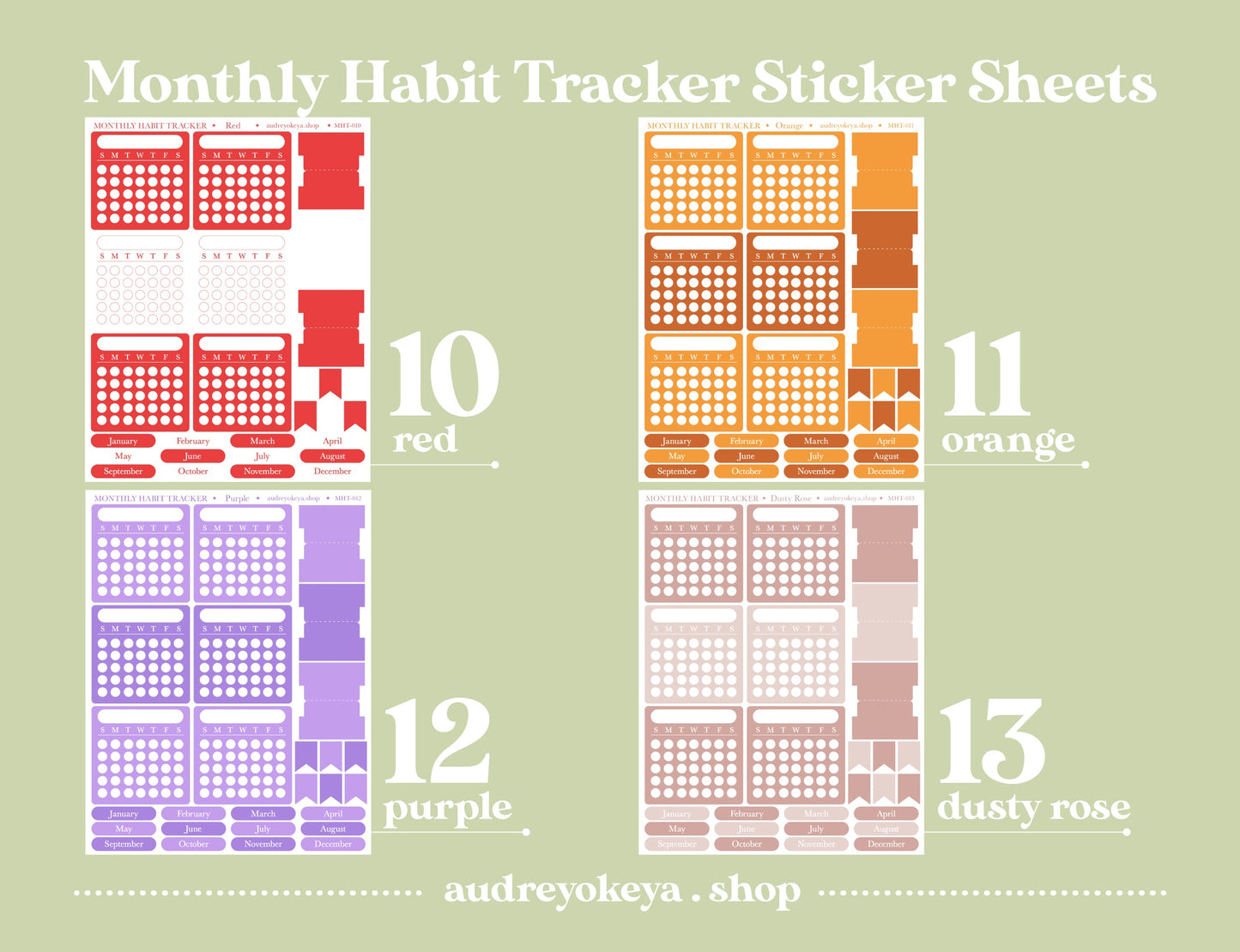 Monthly Habit Tracker Sticker Sheets | 13 Different Colors