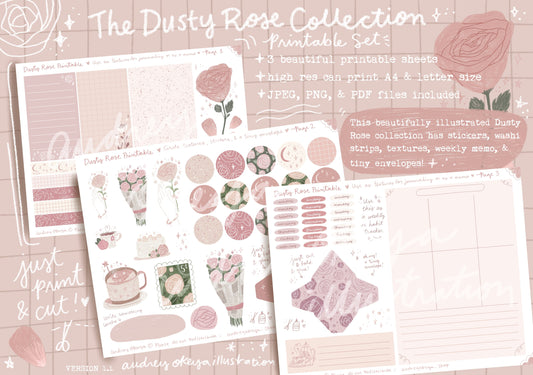 Dusty Rose Printable Pages | Stickers, Memos, Tiny Envelopes