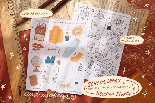 School Days Autumn Sticker Sheet / BW Sticker Sheet