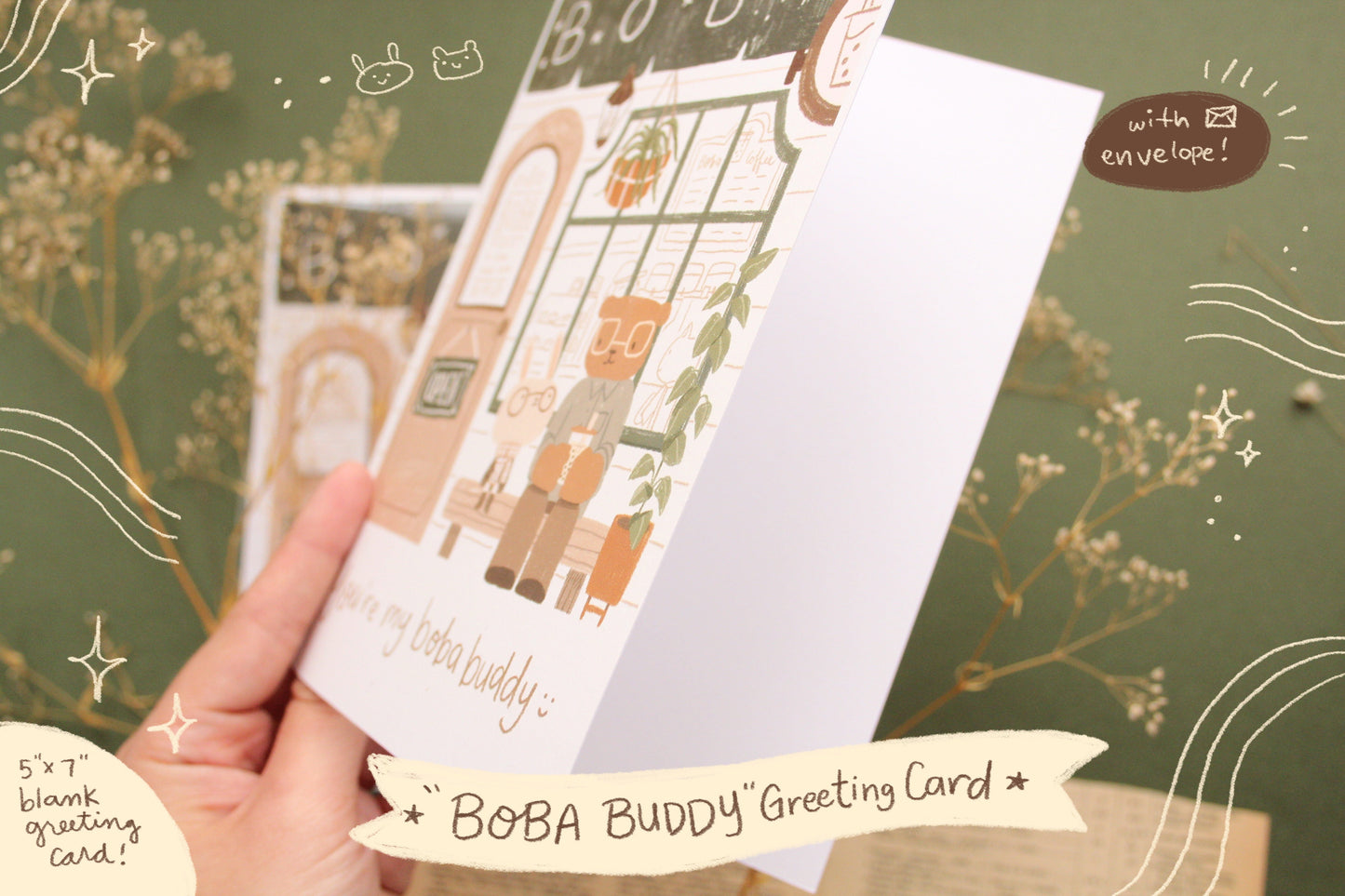 Bear & Bunny Boba Greeting Card