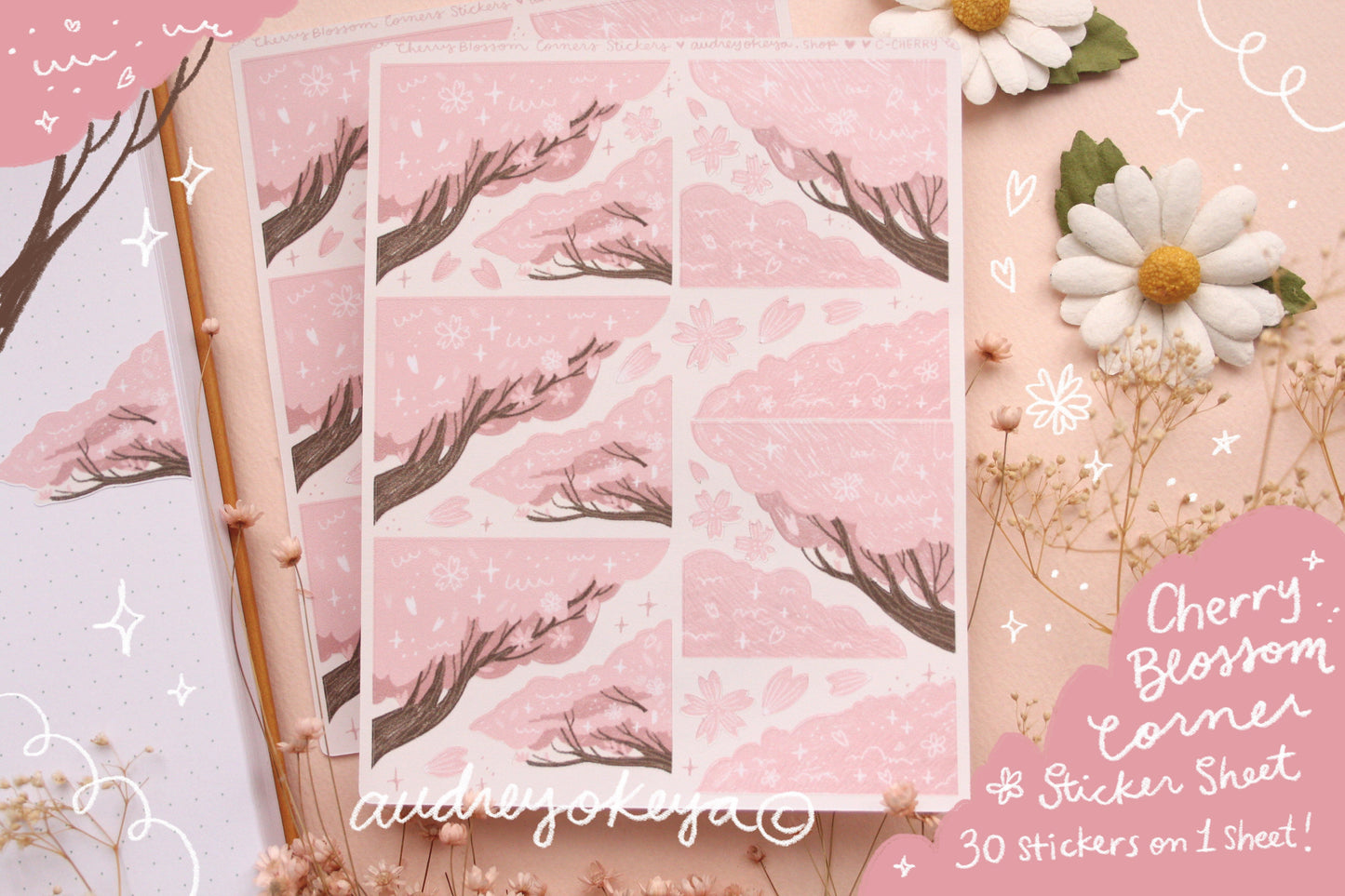 Cherry Blossom Sakura Corners Sticker Sheet