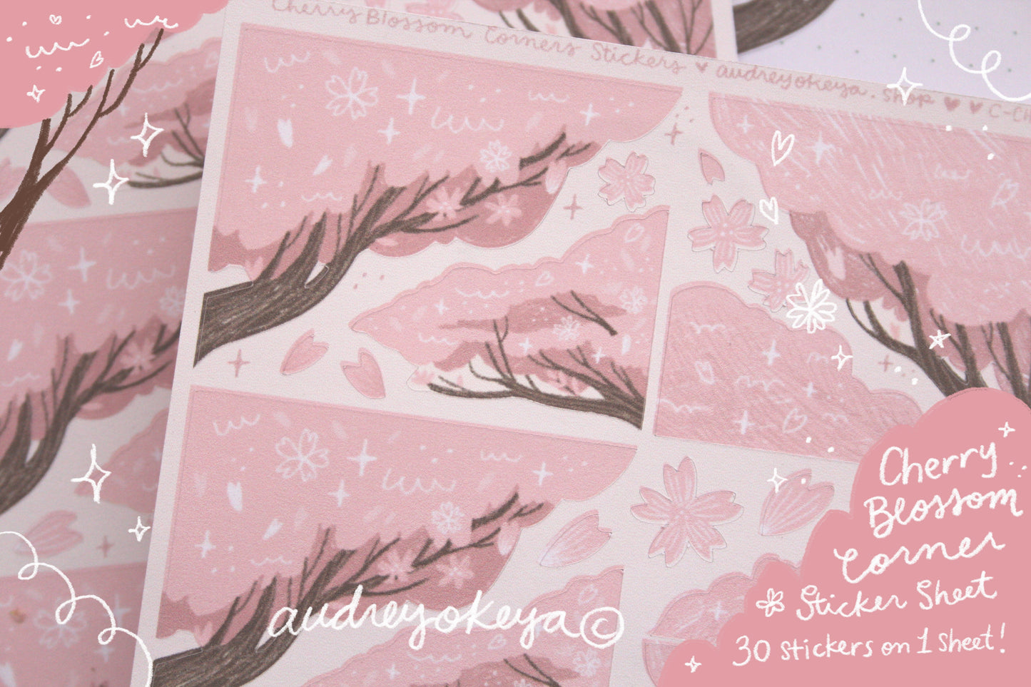 Cherry Blossom Sakura Corners Sticker Sheet