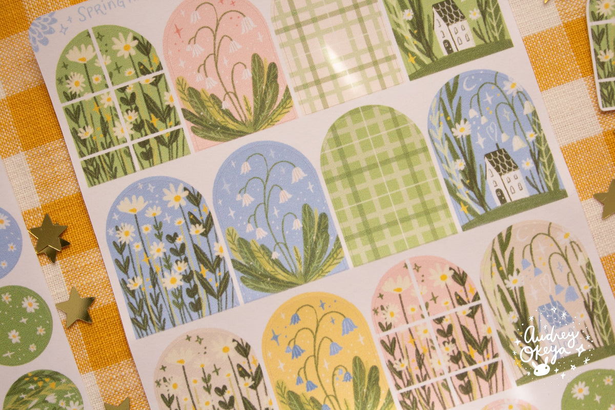 Spring Time Window Stickers Spring Time Floral Windows Sticker Sheet – Okeya Stationery Co.