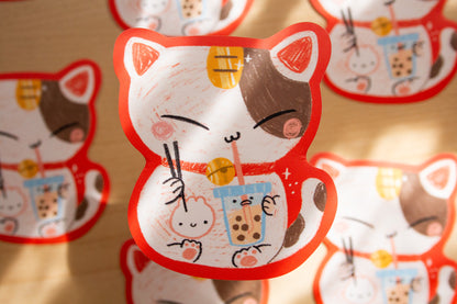 Neko Cat Boba Waterproof Sticker