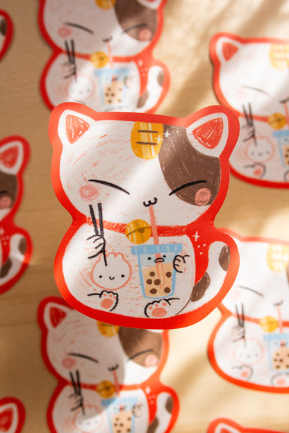 Neko Cat Boba Waterproof Sticker