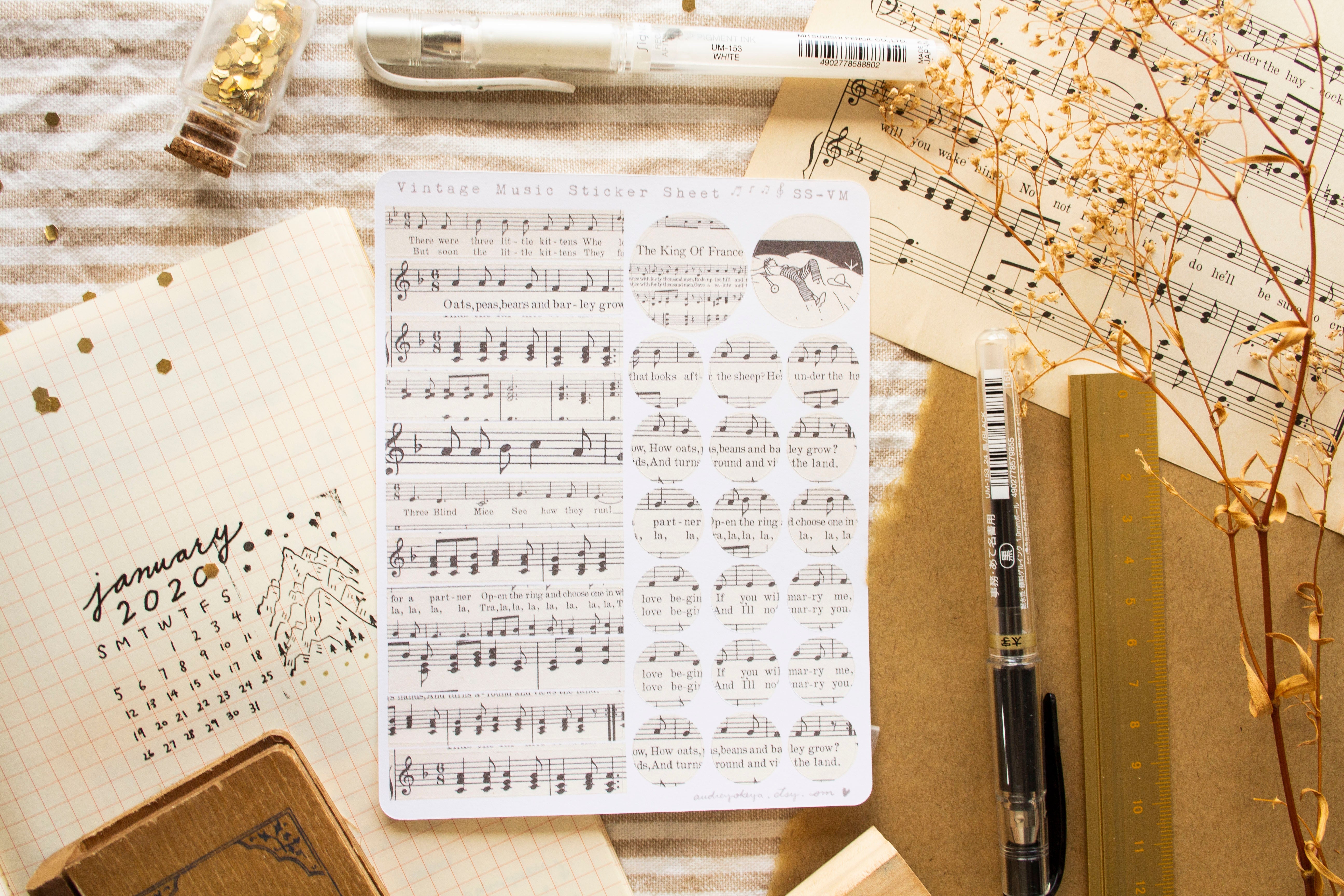 Vintage Music Sticker Sheet – Okeya Stationery Co.