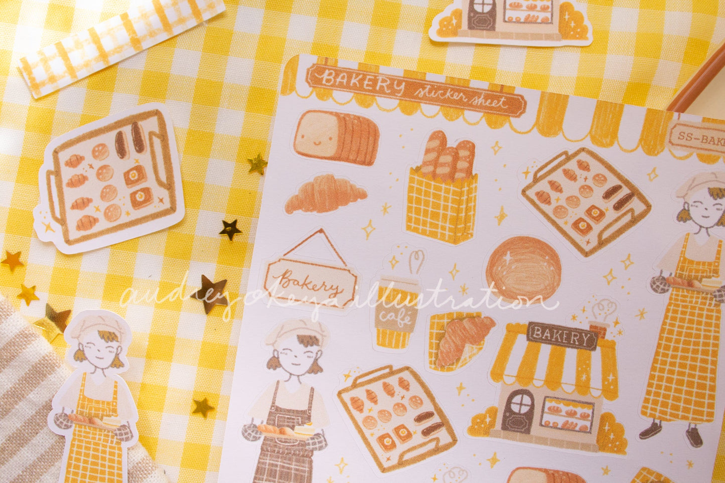 Bakery Sticker Sheets | Yellow Circles Washi & Stars Sticker Sheet - 2 Diff Kinds!