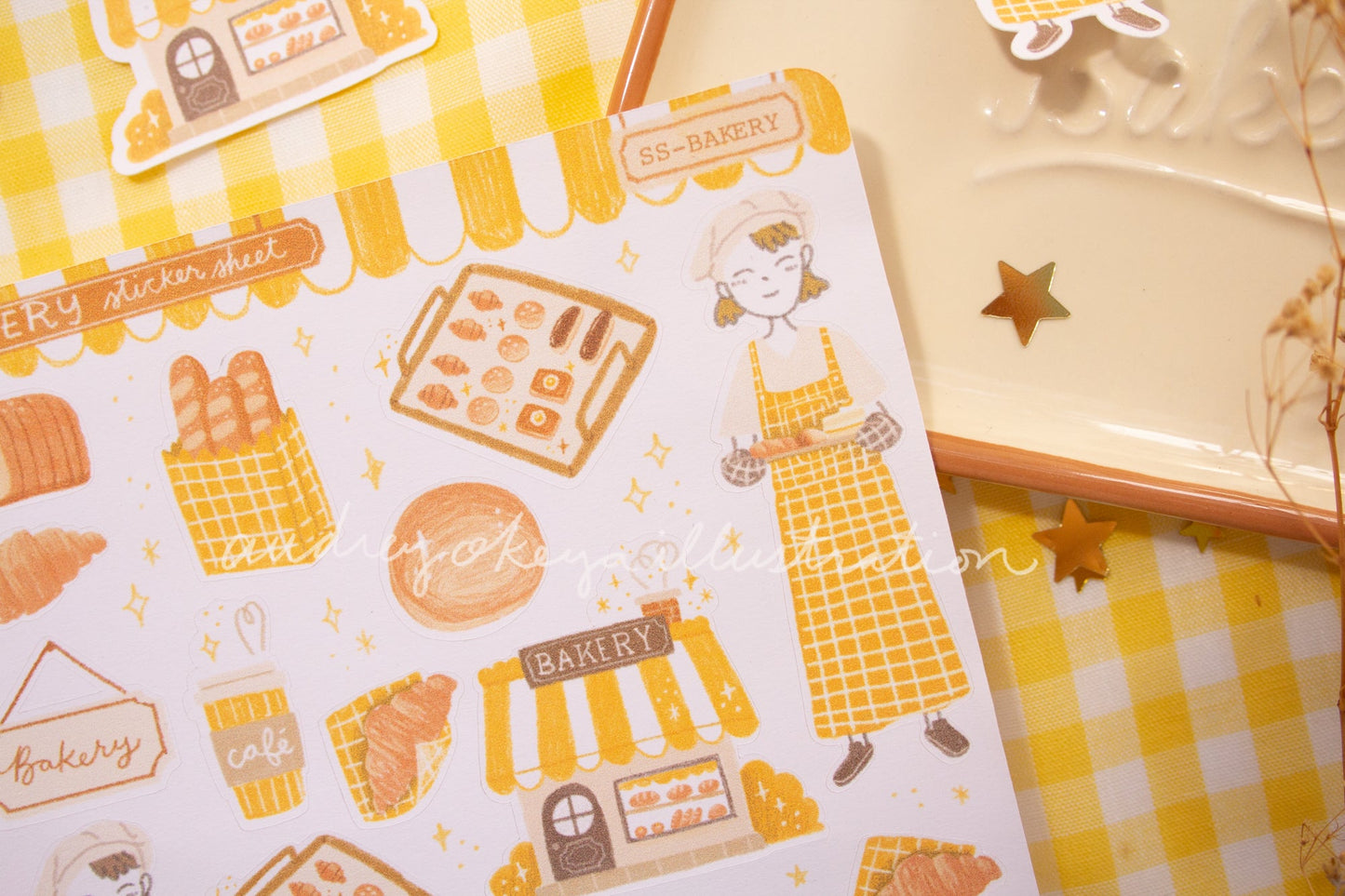 Bakery Sticker Sheets | Yellow Circles Washi & Stars Sticker Sheet - 2 Diff Kinds!