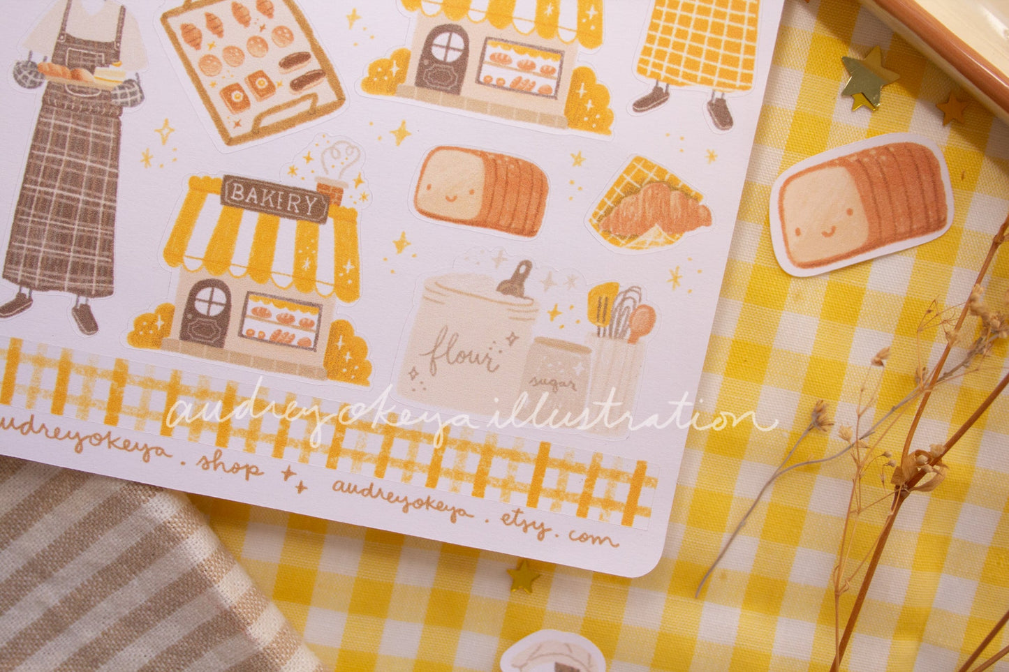 Bakery Sticker Sheets | Yellow Circles Washi & Stars Sticker Sheet - 2 Diff Kinds!