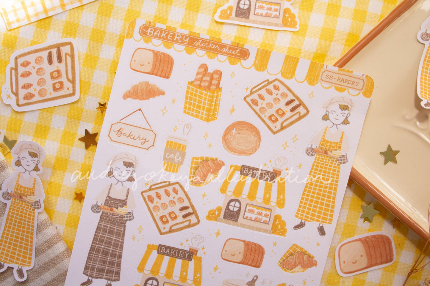 Bakery Sticker Sheets | Yellow Circles Washi & Stars Sticker Sheet - 2 Diff Kinds!