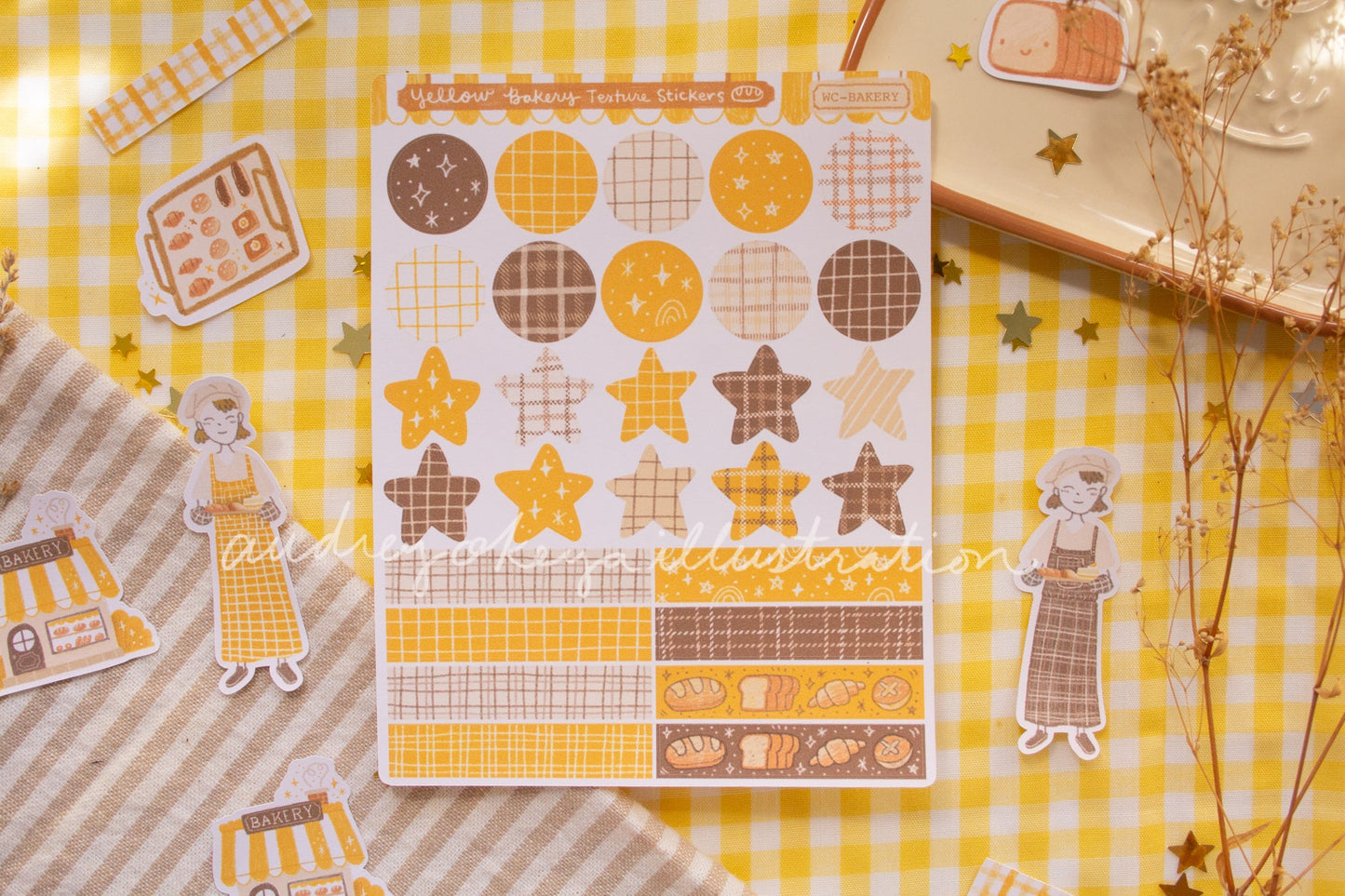 Bakery Sticker Sheets | Yellow Circles Washi & Stars Sticker Sheet - 2 Diff Kinds!