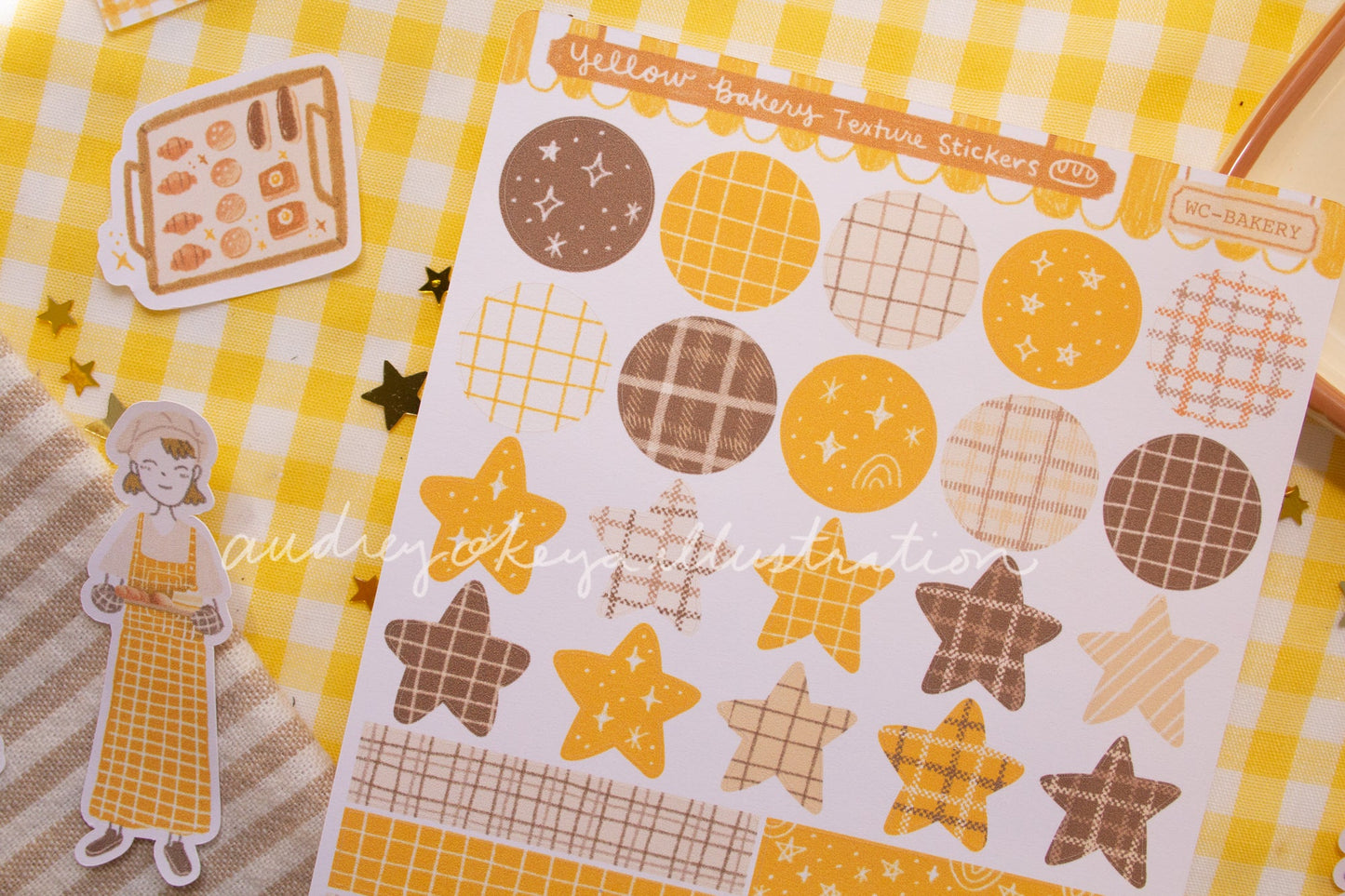 Bakery Sticker Sheets | Yellow Circles Washi & Stars Sticker Sheet - 2 Diff Kinds!