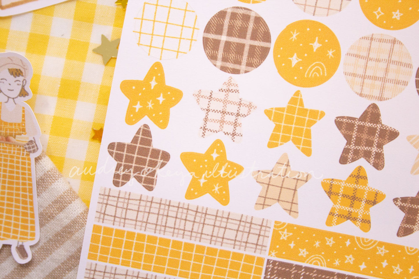 Bakery Sticker Sheets | Yellow Circles Washi & Stars Sticker Sheet - 2 Diff Kinds!