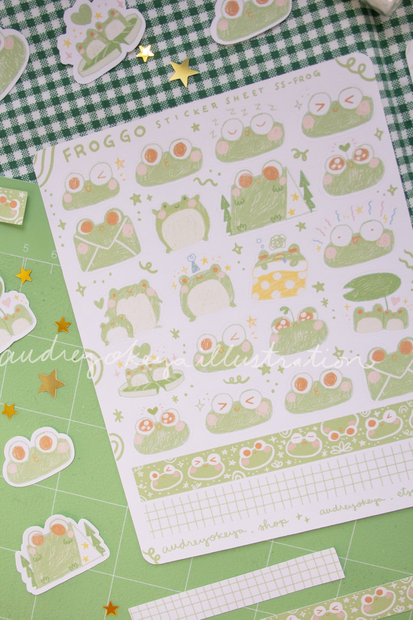 Froggo Frog Sticker Sheets | Froggo Circles Washi & Stars Sticker Sheet - 2 Diff Kinds!