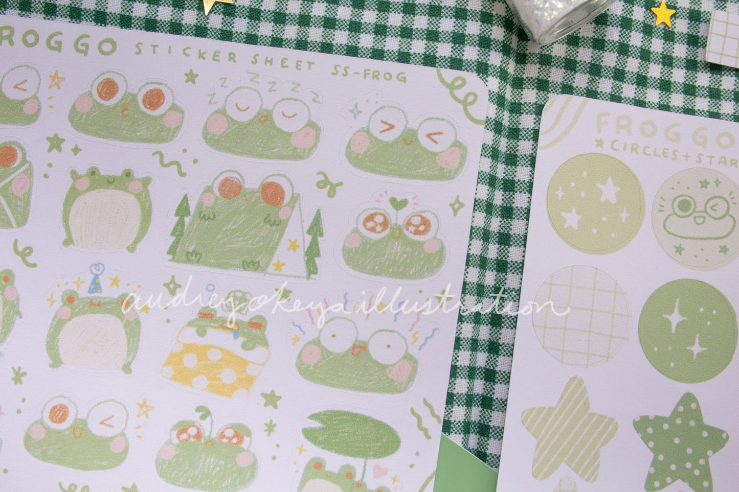 Froggo Frog Sticker Sheets | Froggo Circles Washi & Stars Sticker Sheet - 2 Diff Kinds!