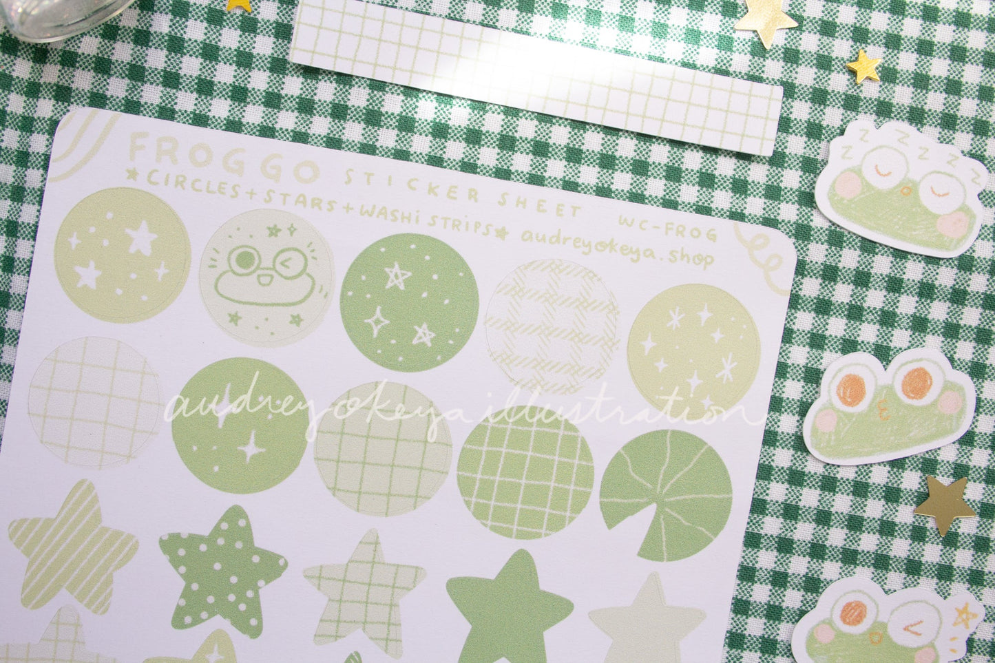 Froggo Frog Sticker Sheets | Froggo Circles Washi & Stars Sticker Sheet - 2 Diff Kinds!