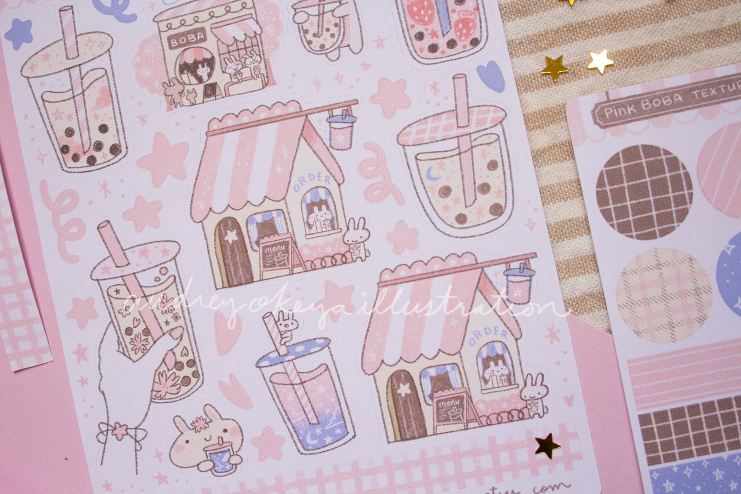 Boba Shop Pink Sticker Sheets | Pink Circles Washi & Ribbons Sticker Sheet - 2 Diff Kinds!