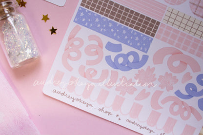 Boba Shop Pink Sticker Sheets | Pink Circles Washi & Ribbons Sticker Sheet - 2 Diff Kinds!